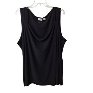 Cato Womens Top 26W 28W Plus Sleeveless Black Draped Neck Office Poly Blend Work